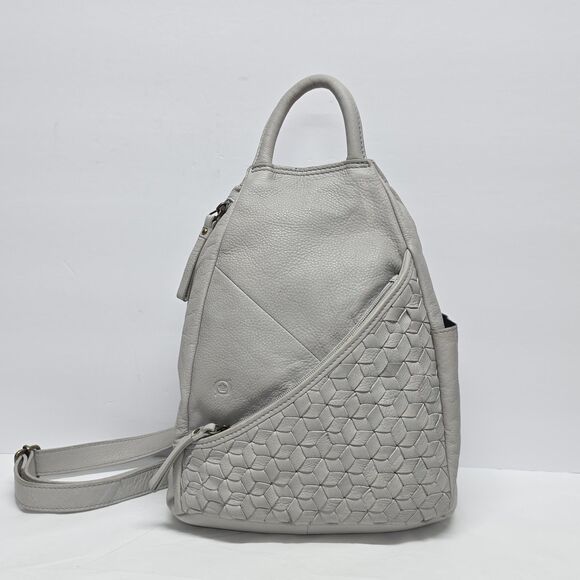 Born Millport Sling Backpack Bag In Woven Light Gray Soft Leather Boho Travel